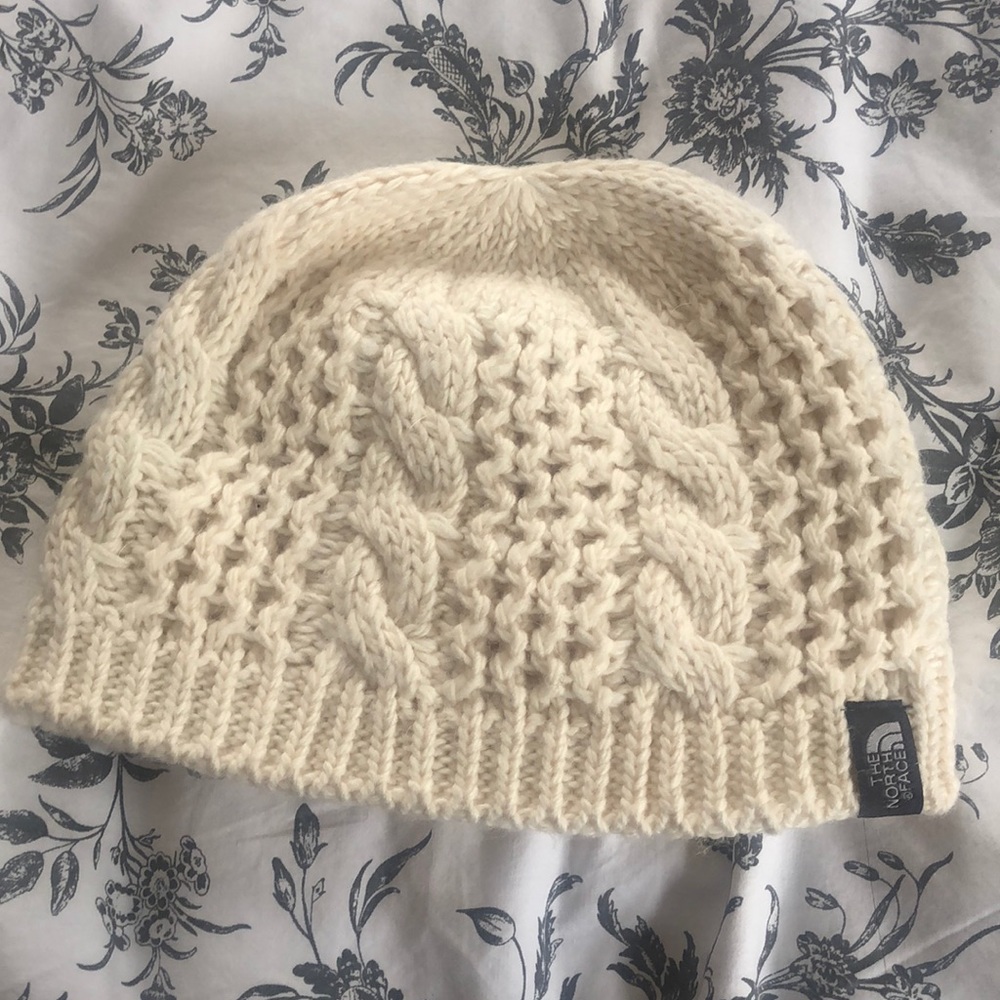 North Face White Cable Knit Hat
